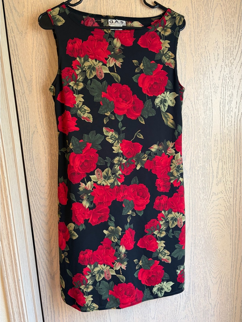 Black Mini Dress with Red Rose Floral Print